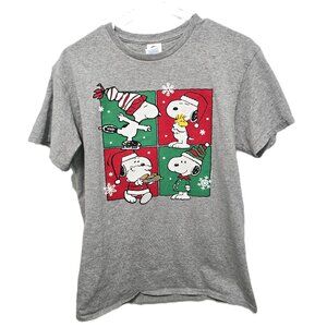 Peanuts Christmas Short Sleeve Tee Snoopy T-Shirt Gray Mens Size Medium
